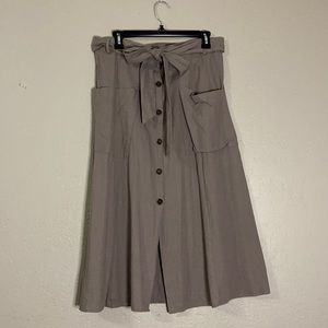 Tan/mauve midi button up skirt